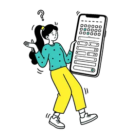スマホの予約画面に戸惑う患者さんのイラスト